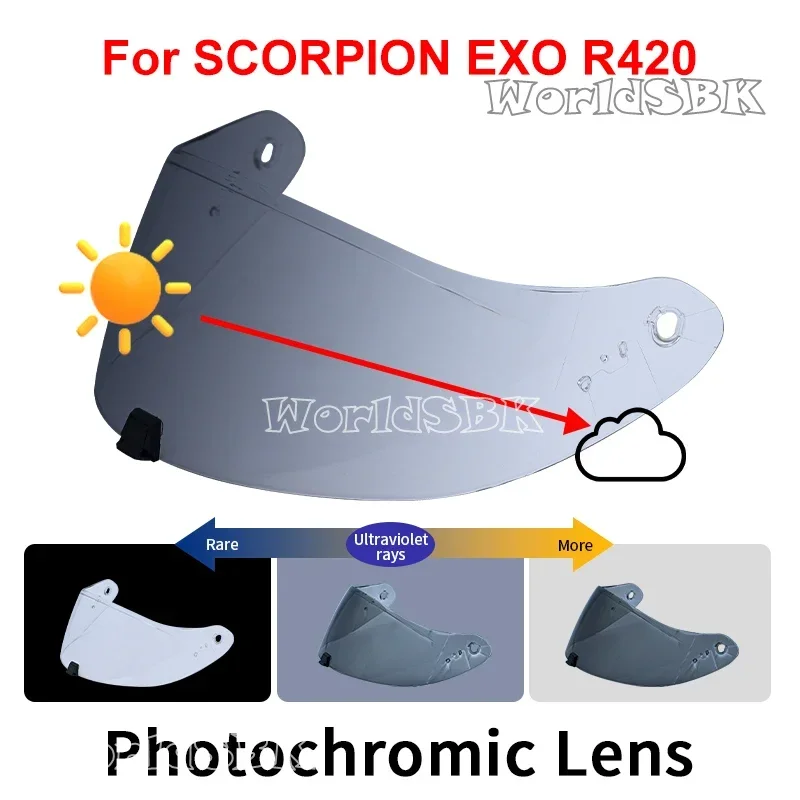 Lentes de visera de escudo fotocromático para SCORPION EXO R420, visera de casco de cara completa, piezas de casco de carreras