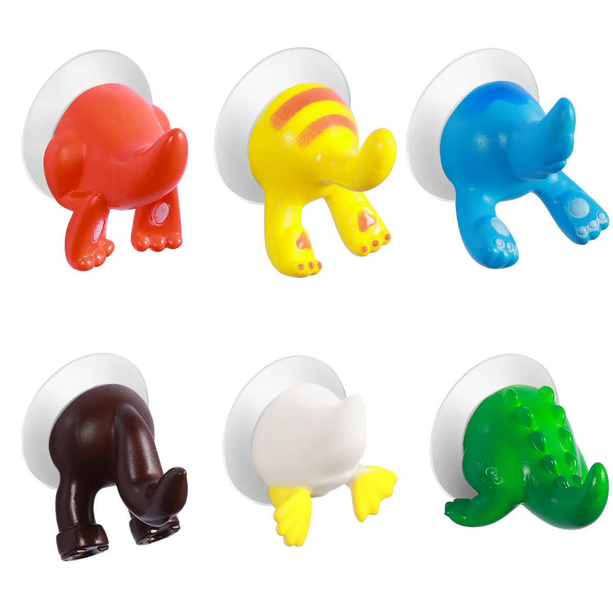 

TOPBATHY 6PCS Animal Tail Sucker Hook Creative Hook Decor for Bathroom Bedroom Livingroom Store (Red, Yellow, Green, Blue,
