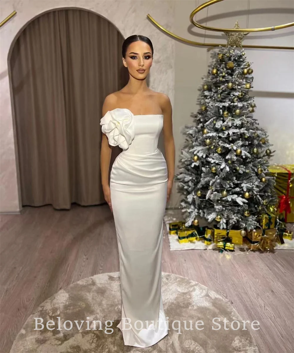 

Elegant Strapless Evening Dresses Long Satin Beach Celebrity Prom Dress 2024 Dubai Design Plus Size Cocktail Party Gowns Custom