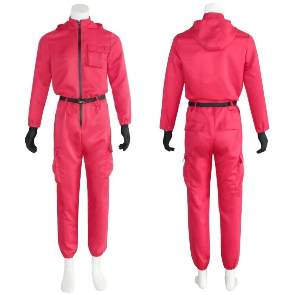 Disfraz de Cosplay de juego de calamares de drama coreano, mono rojo, disfraz de triángulo, máscara cuadrada redonda, fiesta de carnaval de Halloween