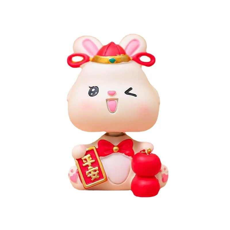 

Cute Fu Duo Duo Rabbit Treasure Shake Head Car Ornament Creative Resin Craft Gift Zodiac Bunny Doll Gift