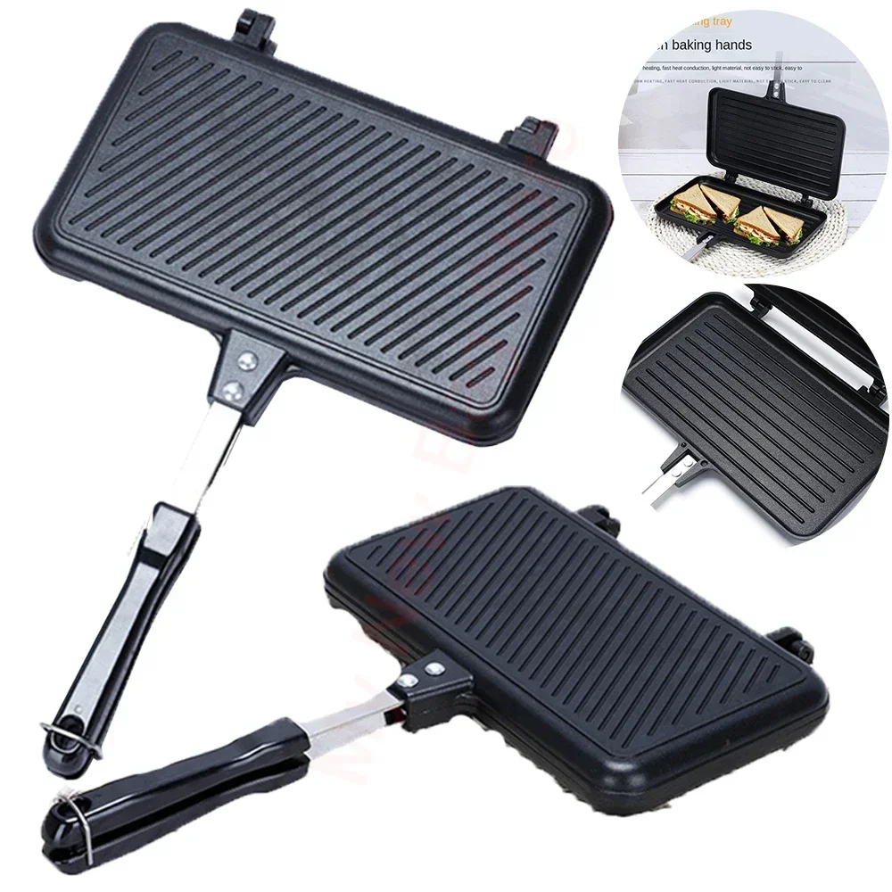 

Frying Pan Non Stick Barbecue Plate Hot Double Side Bread Heat-resistant Multiple Purposes Toastie Waffle Sandwich Toaster Mold