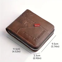 Portefeuille en PU pour homme, sac à main en peau d'huile d'avertissement, porte-monnaie pour homme, porte-cartes masculin court, portefeuilles à fermeture éclair autour du porte-monnaie 2