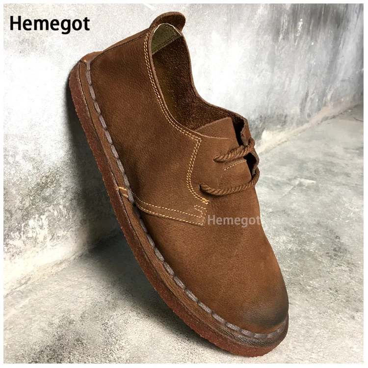 Khaki Leather Soft-Soled Cowhide Casual Shoes for Men Vintage British Handmade Cowhide Soled Men's Driving Leather Shoes 6