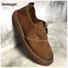 Khaki Leather Soft-Soled Cowhide Casual Shoes for Men Vintage British Handmade Cowhide Soled Men's Driving Leather Shoes 6