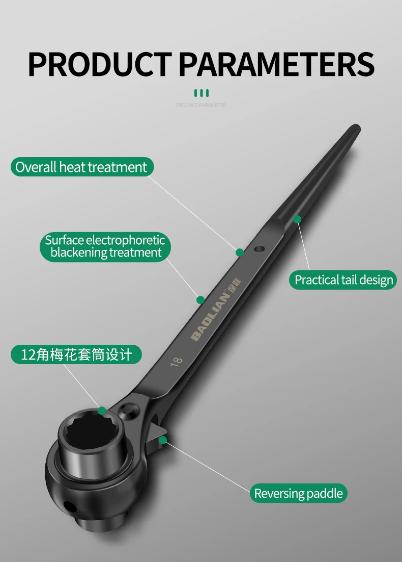 Multifunktionaler Ratschenschlüssel-Steckschlüsselsatz 10-32mm, verstellbarer Schraubenschlüssel mit Adapter für Heimreparaturen – Detail 12