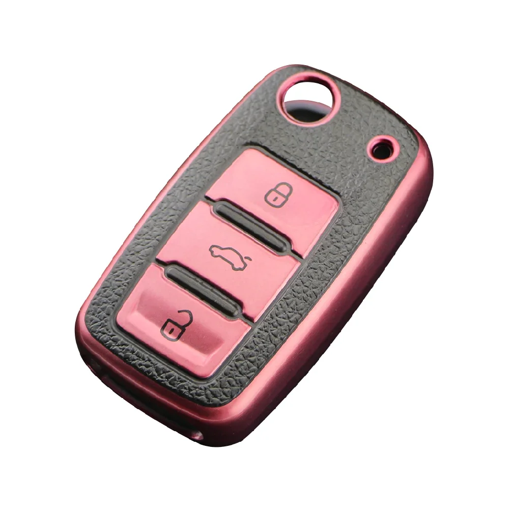 TPU Leather Car Key Cover Case Fob Volkswagen VW Bora Polo Tiguan Jetta Passat B5 B6 B7 Golf Beetle Skoda Octavia