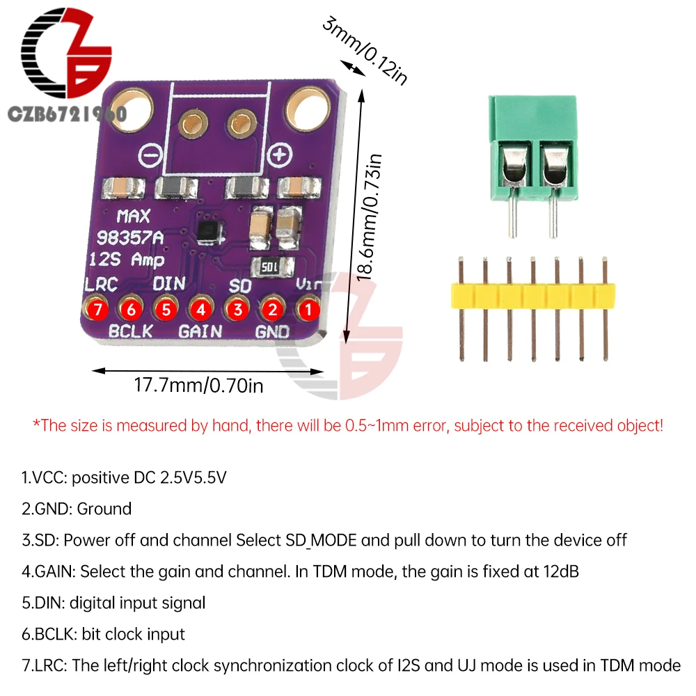 【New arrival】 MAX98357 I2S Audio Amplifier Module Class D Amplifier Decoder Module Filterless Audio Board for Raspberry Pi ESP32.
