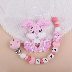Custom Letter Names Rabbit Baby Pacifier Clips Chains Teether Pendants for Baby Infant Chew Leash Nipple Holder Teether Gifts