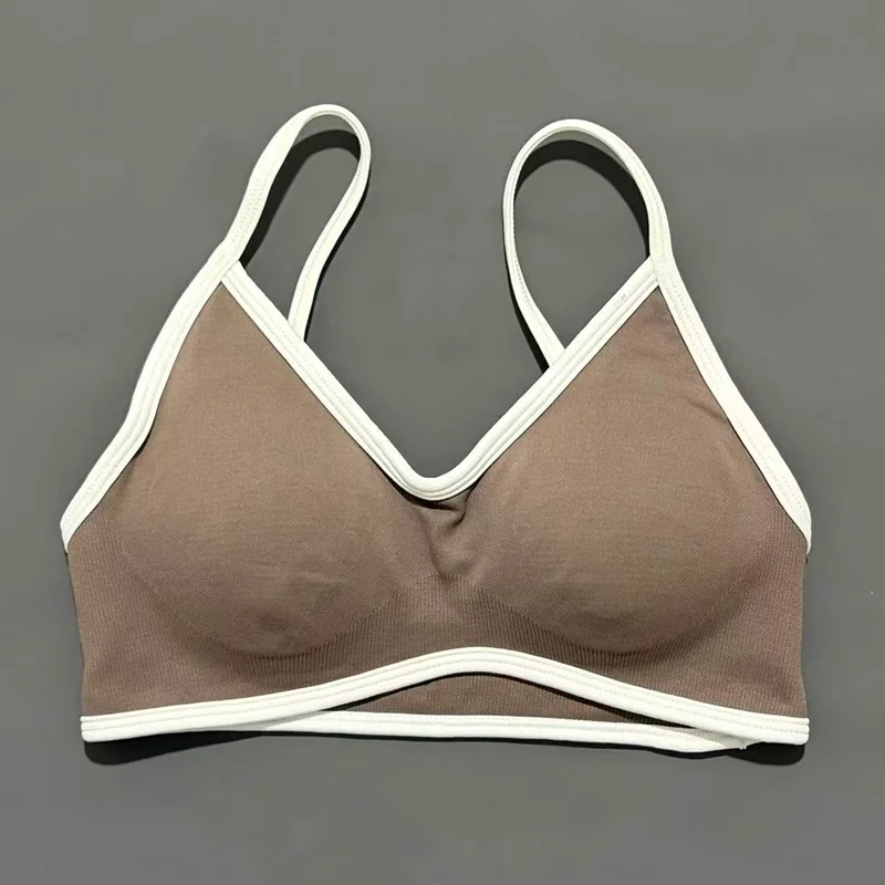 Kontrast-BH für Damen, rückenfrei, gestrickt, Sport-BH, einfarbig, für Fitnessstudio, Fitness, Top mit Brustkissen, sexy Straps-Yoga-Sport-BH – Detail 18