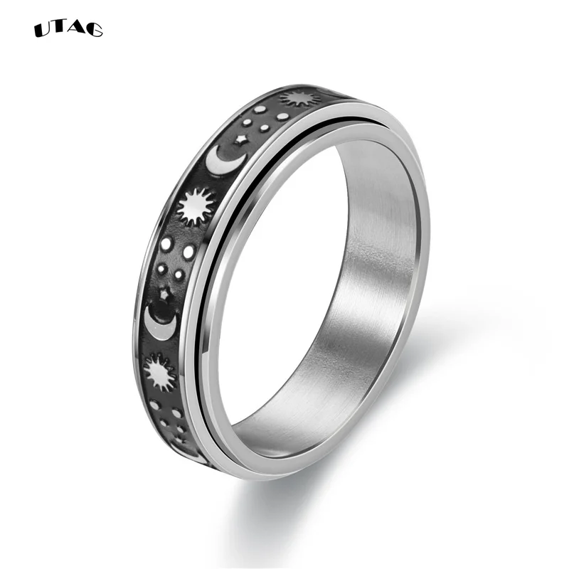 UTAG Stainless Steel Spinner Ring for Women Mens Fidget Band Rings Moon Star Celtic Stress Relieving Wide Wedding Anxiety Rings 3