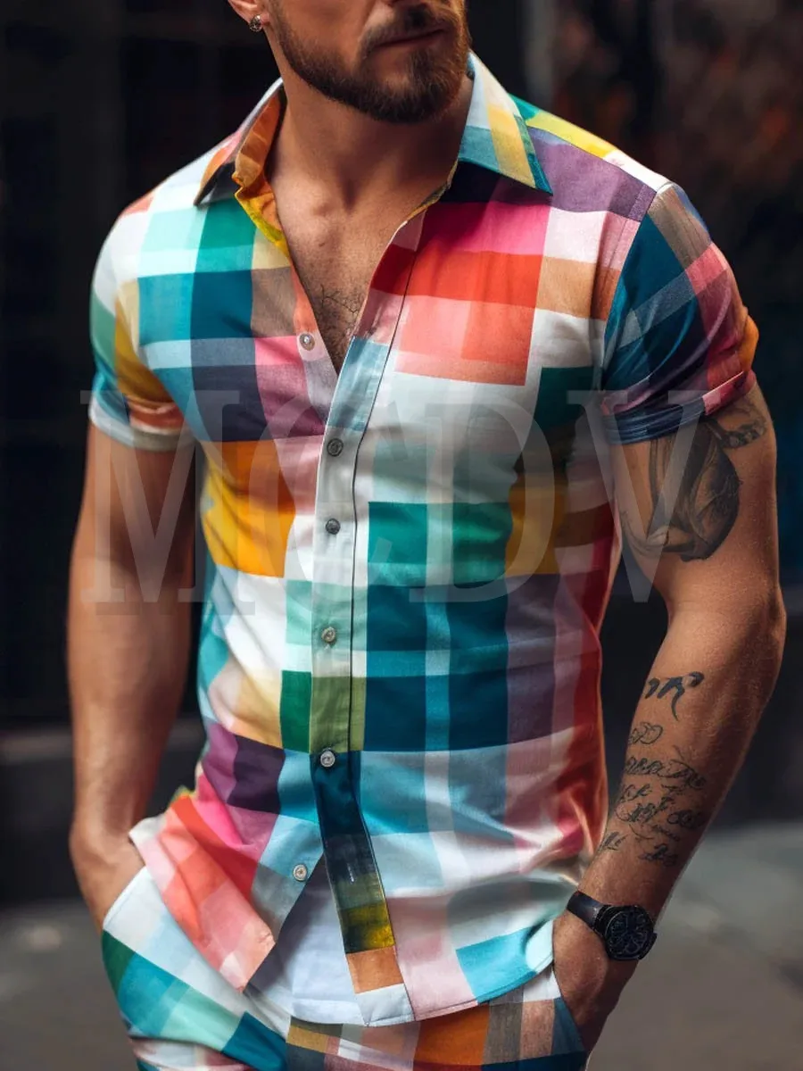 

Rainbow Plaid Shirt 3D Printed Oversized Stretch Music Car Aloha Shirts