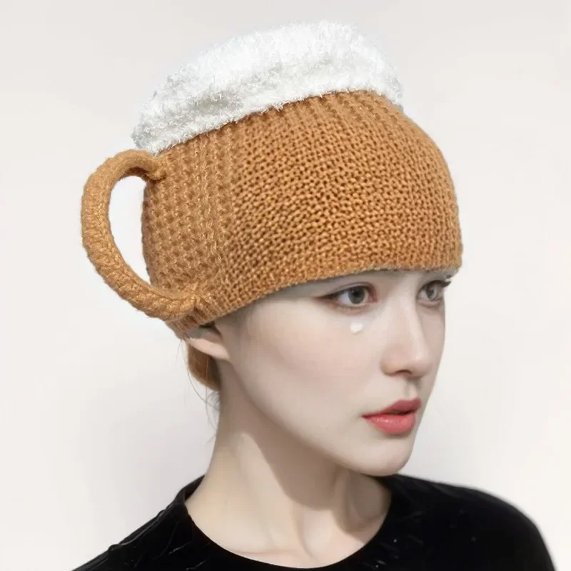 Knitted Caps Mens Woollen Hats Funny 3D Beer Cup Winter Warmth Knitted Wool Hat Women Men Beanie Unisex Hat New Year Presents Valentine's Fun Gift