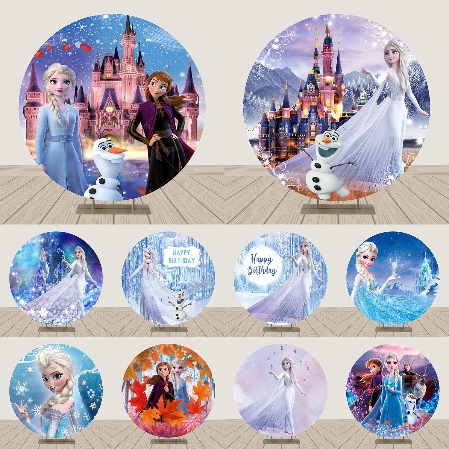 Rotondo Frozen Elsa Sfondo Ragazze Festa Di Compleanno Sfondo Disney Princess Snow Queen Circle Banner Photography Studio Puntelli