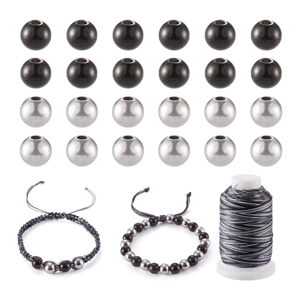 

1Set DIY Beaded Bracelet Making Kit Including 304 Stainless Steel Round Beads and Waxed Polyester Cord for DIY Jewelry Making