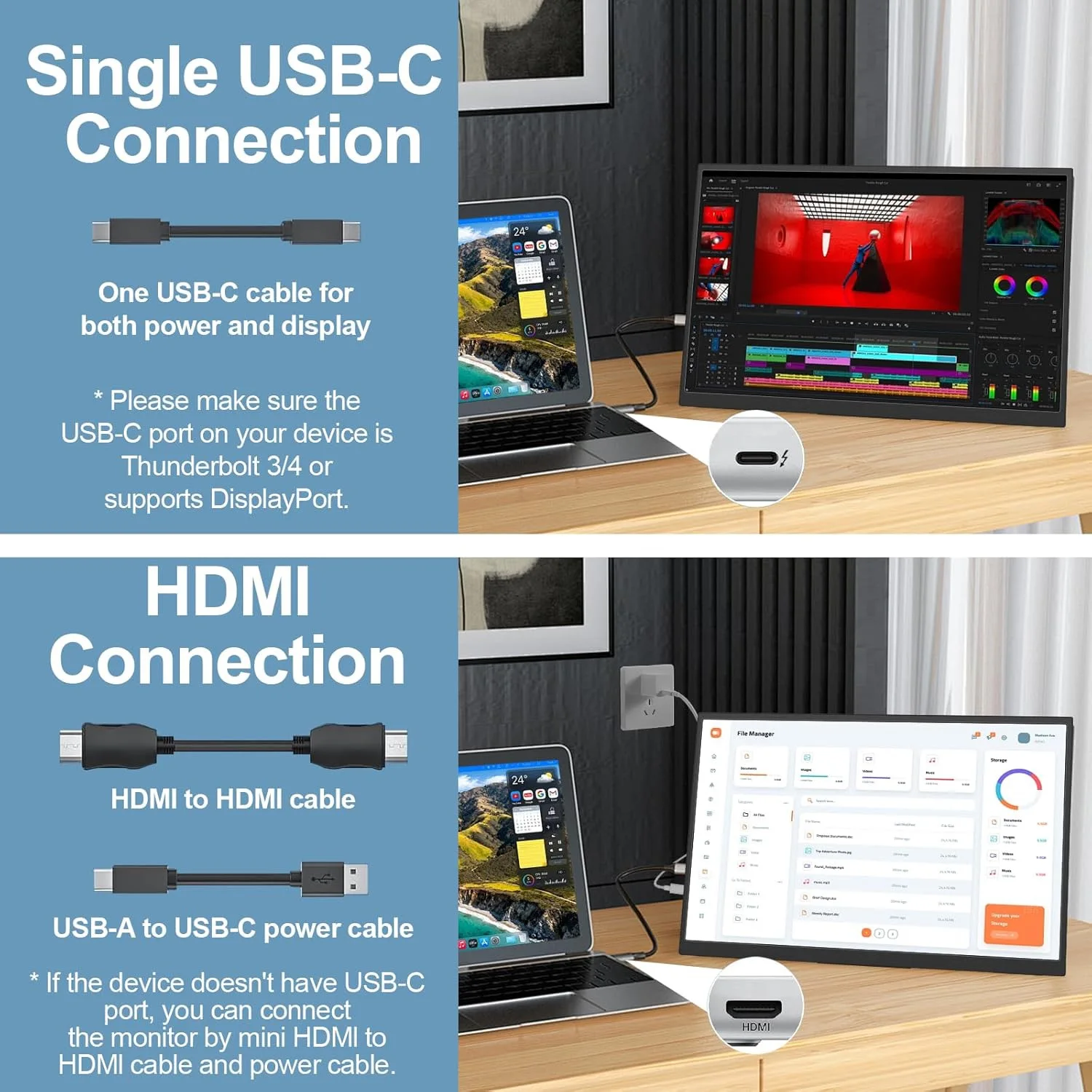 AHXJKA 11.6인치 휴대용 모니터 1366*768P 72%sRGB IPS 타입-C 미니 HDMI 지원 노트북, 휴대폰, PS4/5, XBox, Mac, TV, PC, 스테이션용