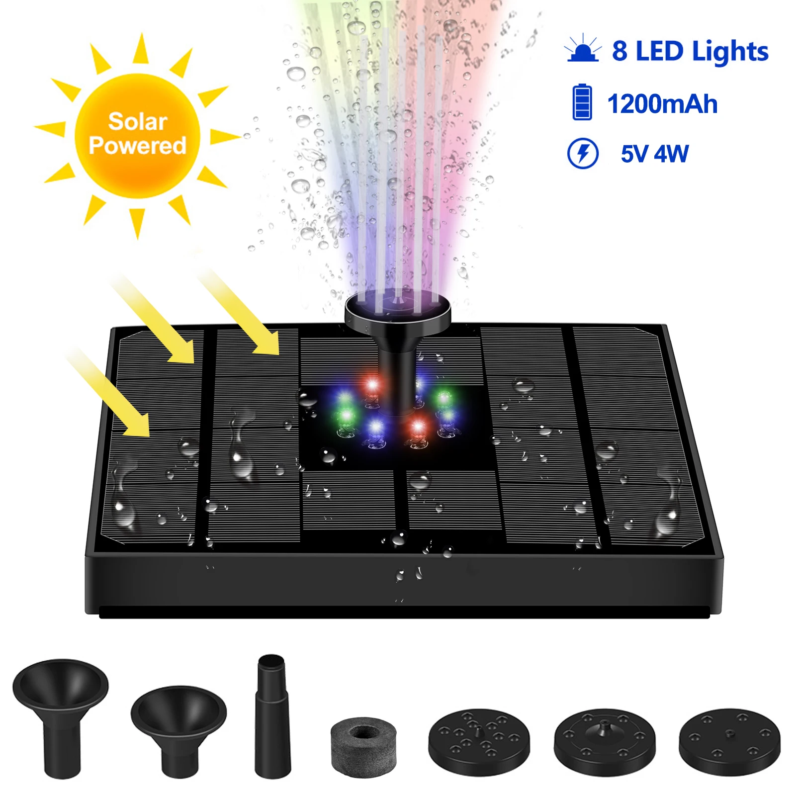 5V/1200mAh Solar Fountain LED Colorful Light Swimming Pool Fountain