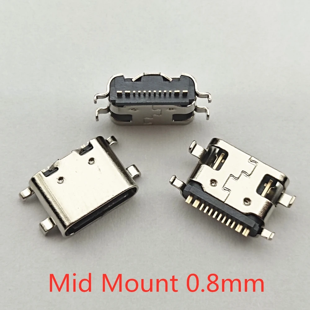 10-100pcs USB-3.1 USB Connector Type C Horizontal Mid Mount 16P Female 1.6mm through board 0.8mm for charger adapter DIY Type C