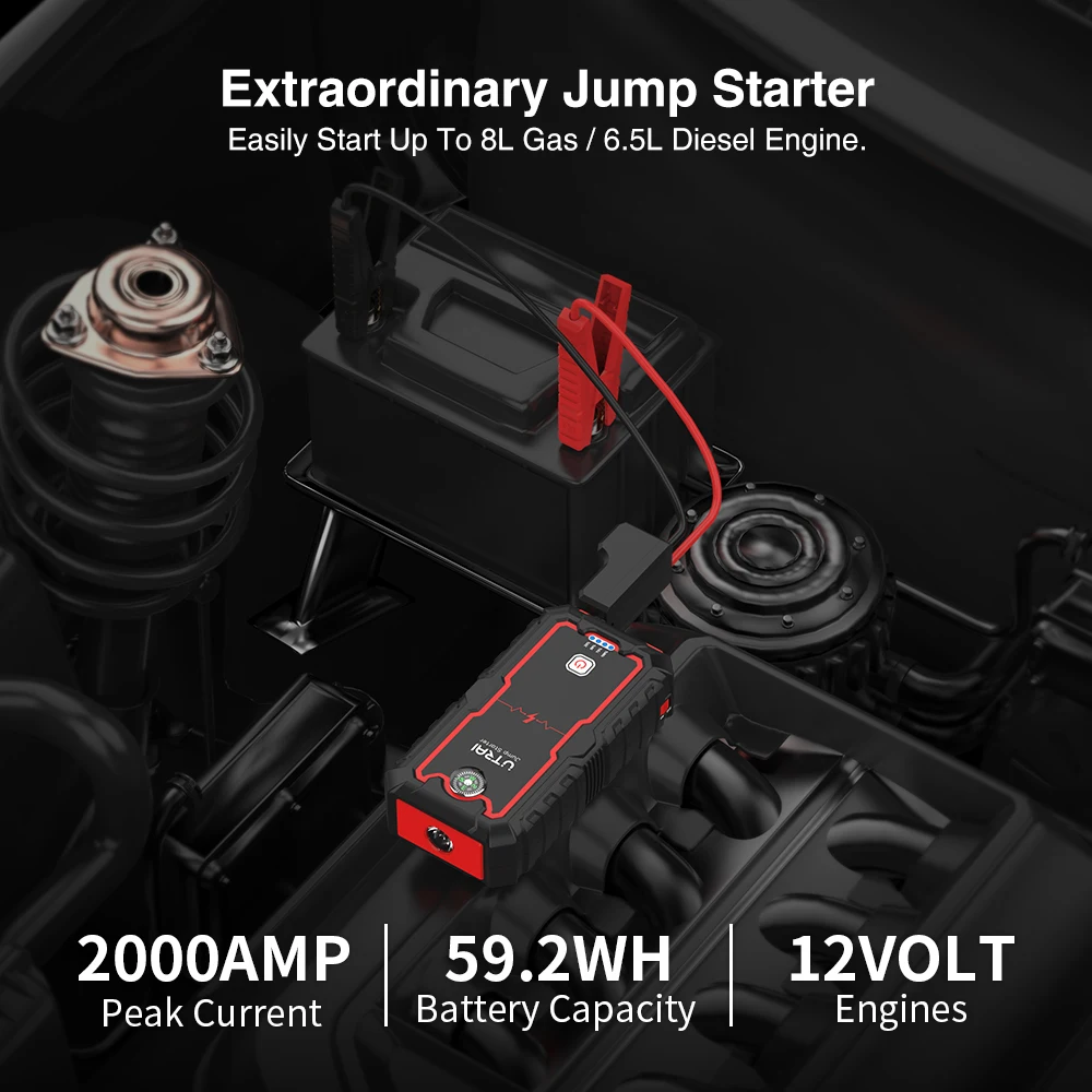 UTRAI – démarreur de saut de voiture, chargeur Portable, dispositif de démarrage automatique 12V, batterie d'urgence de voiture, 2000a