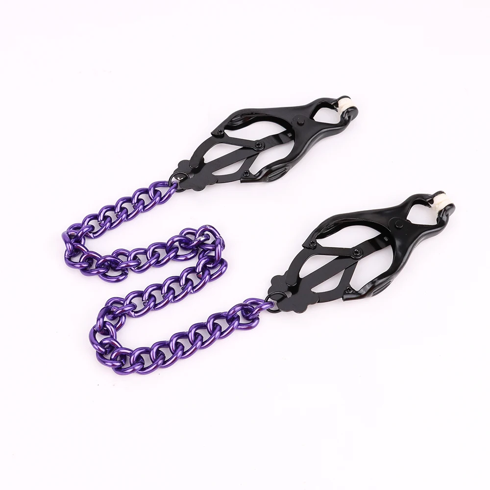 Wide Nipple Clamps Metal Chain Non-adjustable Breast Clips Women Body Bondage Nipple Toys for Sex Play