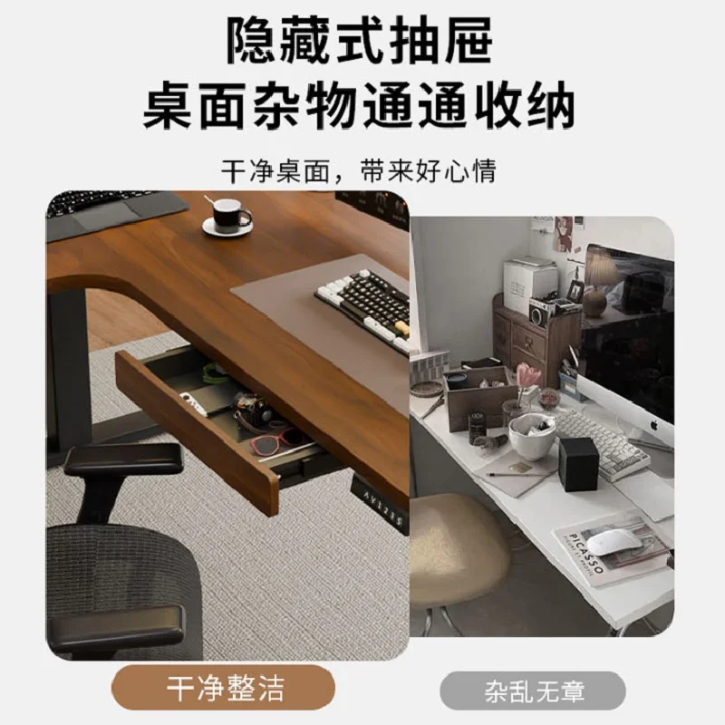 Solid Wood L-shaped Corner Electric Lifting Table Removable Home E-sports Office Computer Standing Desk 3