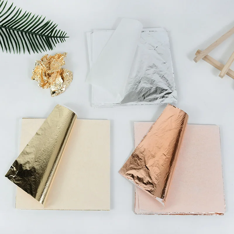 

100pcs 8cm/14cm Imitation Gold Silver Foil Paper Leaf Gilding DIY Art Craft Paper Wedding Birthday Party Food Cake Decorations