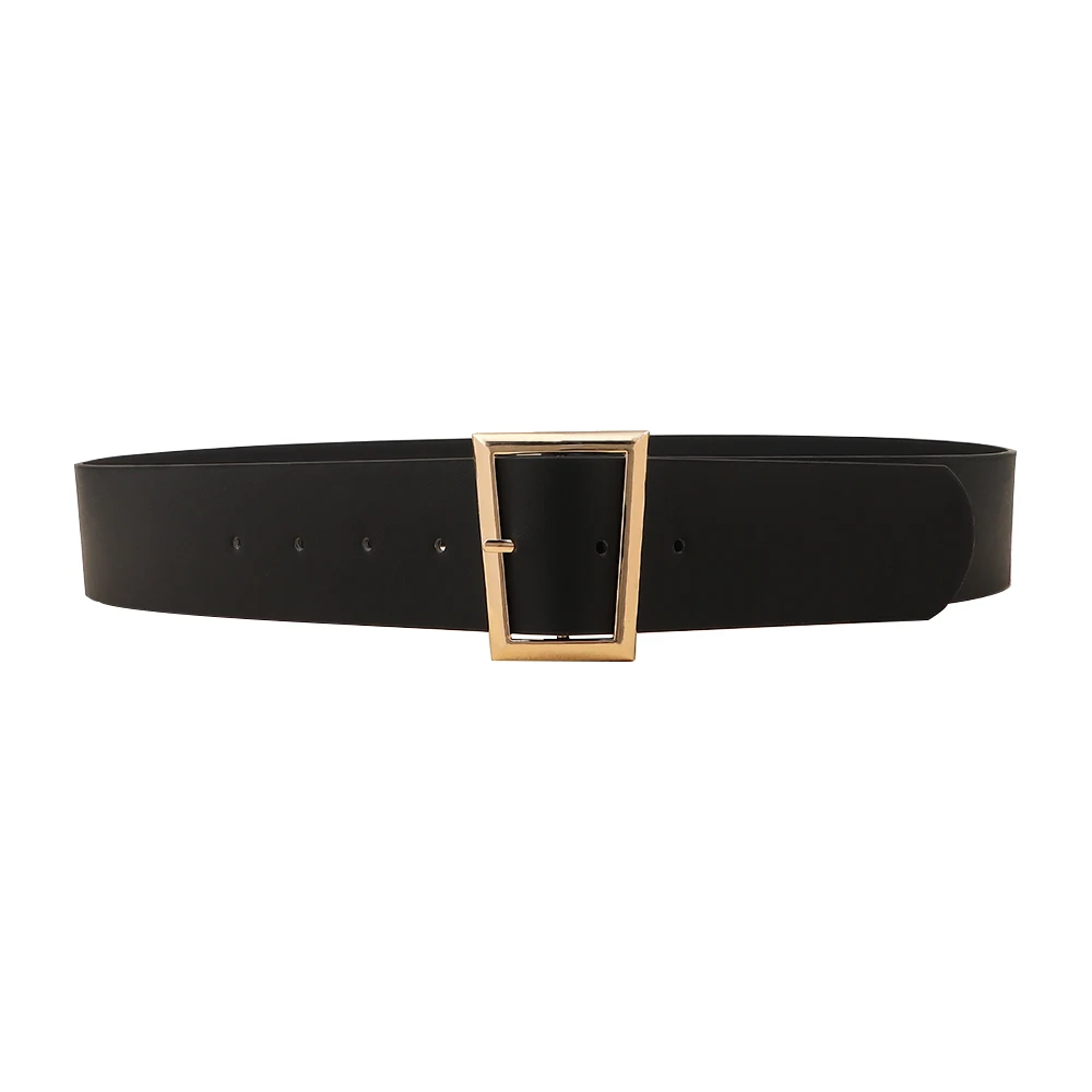 Women's Ultra-Wide Fashion Waist Belt with Rectangular Metal Accents