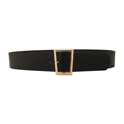 Women's Ultra - Wide Fashion Waist Belt with Rectangular Metal Accents - 110cm (Black)