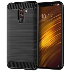 Luxury Carbon Fiber Matte ShockProof Silicone Phone Case - Premium Back Cover Coque s for Pocophone F1 (Black)