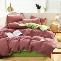 Washable Cotton New Solid Polished Four Piece Set of Simple Plain Bedclothes, Quilt Cover, Bed Sheet, Fitted Sheet 3