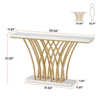 Tribesigns Table console dorée de 59 pouces, table d'entrée moderne avec base en métal en forme de grille pour entrée, couloir, entrée 6