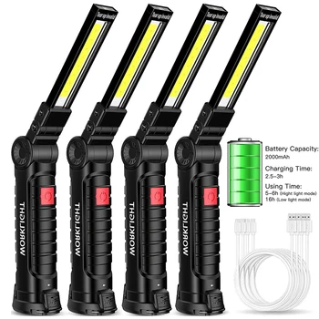 충전식 LED 손전등 걸이용 후크, 휴대용 손전등, 캠핑 수리 토치, 내장 배터리, USB