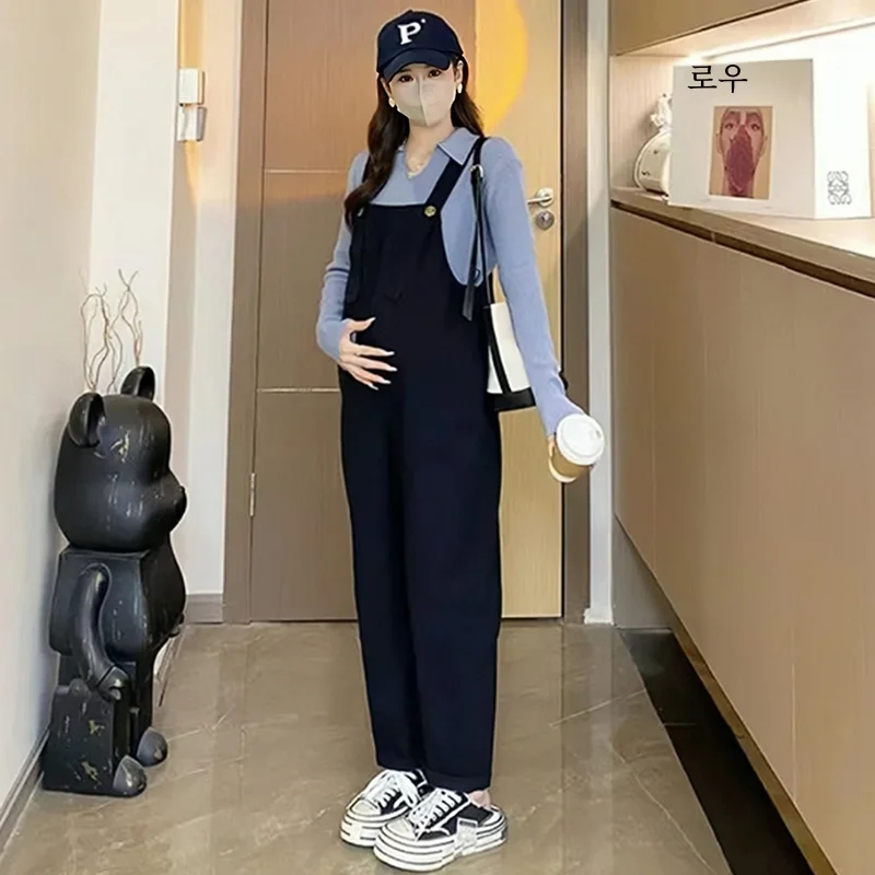 임산부 턱받이 바지 봄 가을 겉옷 캐주얼 슬리브 연령 감소 출산 이브닝 가운 한국 스타일 세트 다목적