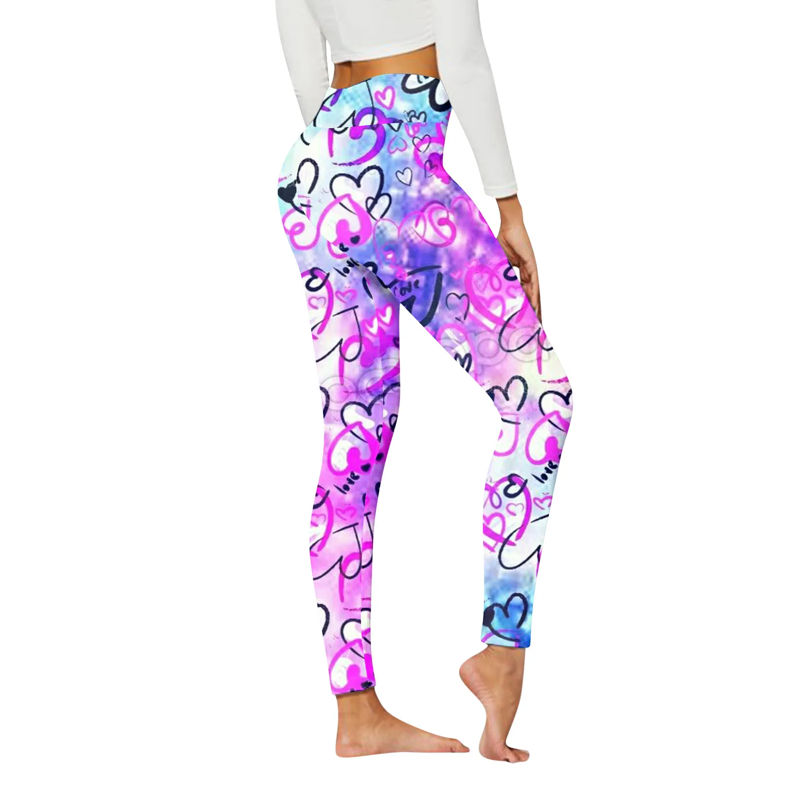 Women Sports Leggings Womens Casual Comfort Pants Heart Print Sports Leggings for Business Outfits