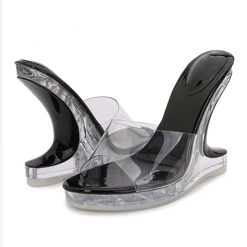 Kcenid 2024 New Chic Strange Wedges Slippers For Women Clear High Heels Summer Open Toe PVC Transparent Shoes Platform Sandals