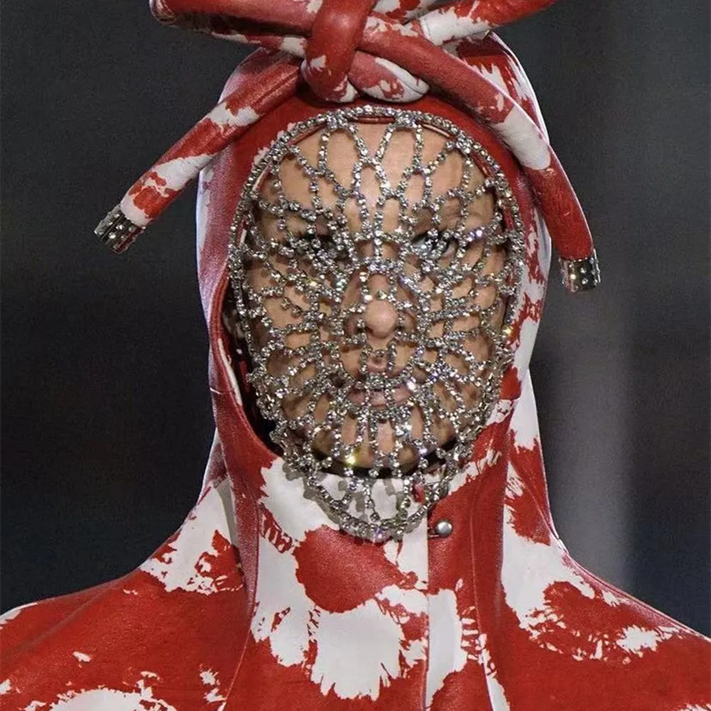Fashion luxury shining Rhinestone mesh hollow mask body jewelry women's wedding accessories bridal mask chain party accessories