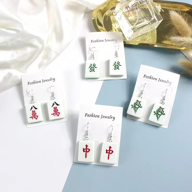 

Earring For Women/Men Resin Handmade 3D Simulation Creative Mahjong Shape Decoration Drop Earrings Funny Gift