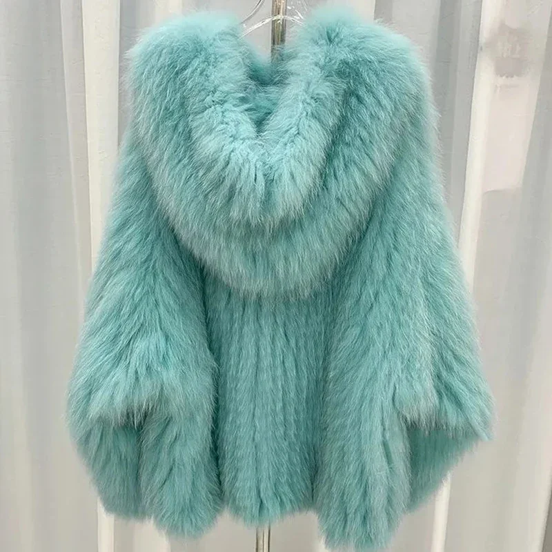 

Winter Faux Fox Hair Woven Fur Coat Double Sided Women Coat Women Double Long Sleeve Woven Liner New Style Female Jackets