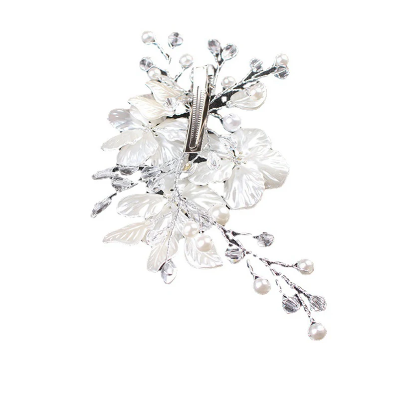 Bridal Tiara White Shell Petals Handmade Pearl Crystal Hairpin Decoration