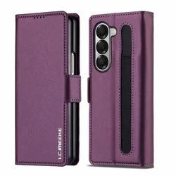 Luxury Business Leather Phone Case with Pen Holder & Wallet Card Slots - Premium Flip Cover - Galaxy Z Fold 8 (Purple)