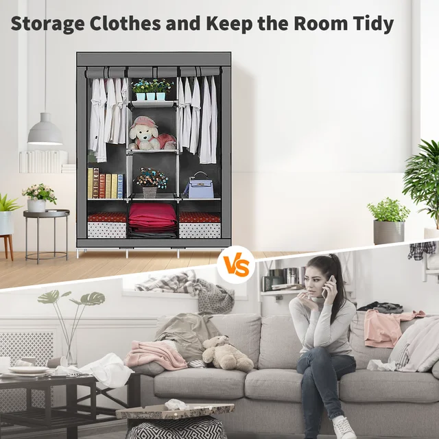 Canvas Wardrobe Clothes Closet Organizer Portable Storage Cupboard for Bedroom 128*45*170cm Fabric Closet 3 Canvas Wardrobe Clothes Closet Organizer Portable Storage Cupboard for Bedroom 128*45*170cm Fabric Closet 3