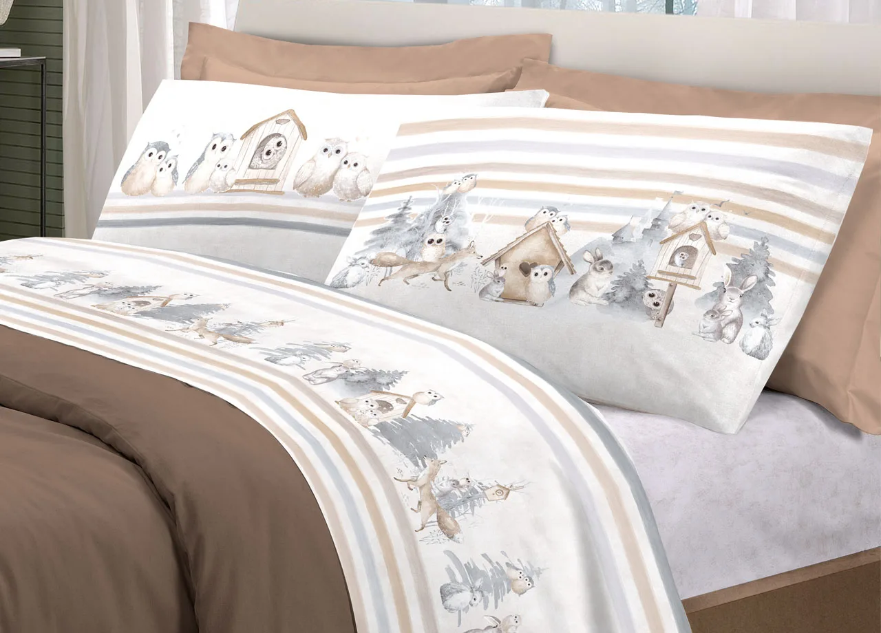 Complete thoughts delicate 100% owls design cotton bed sheets Queen size Beige |