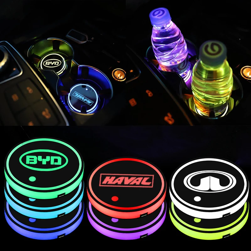 Car LED Coasters Cup Holder Light Mats Bottle Atmosphere Light For Seat 6j 6l fr Ateca