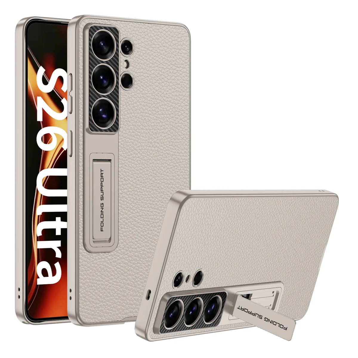 Suede Leather Stand Shockproof Protective Phone Case with Invisible Bracket