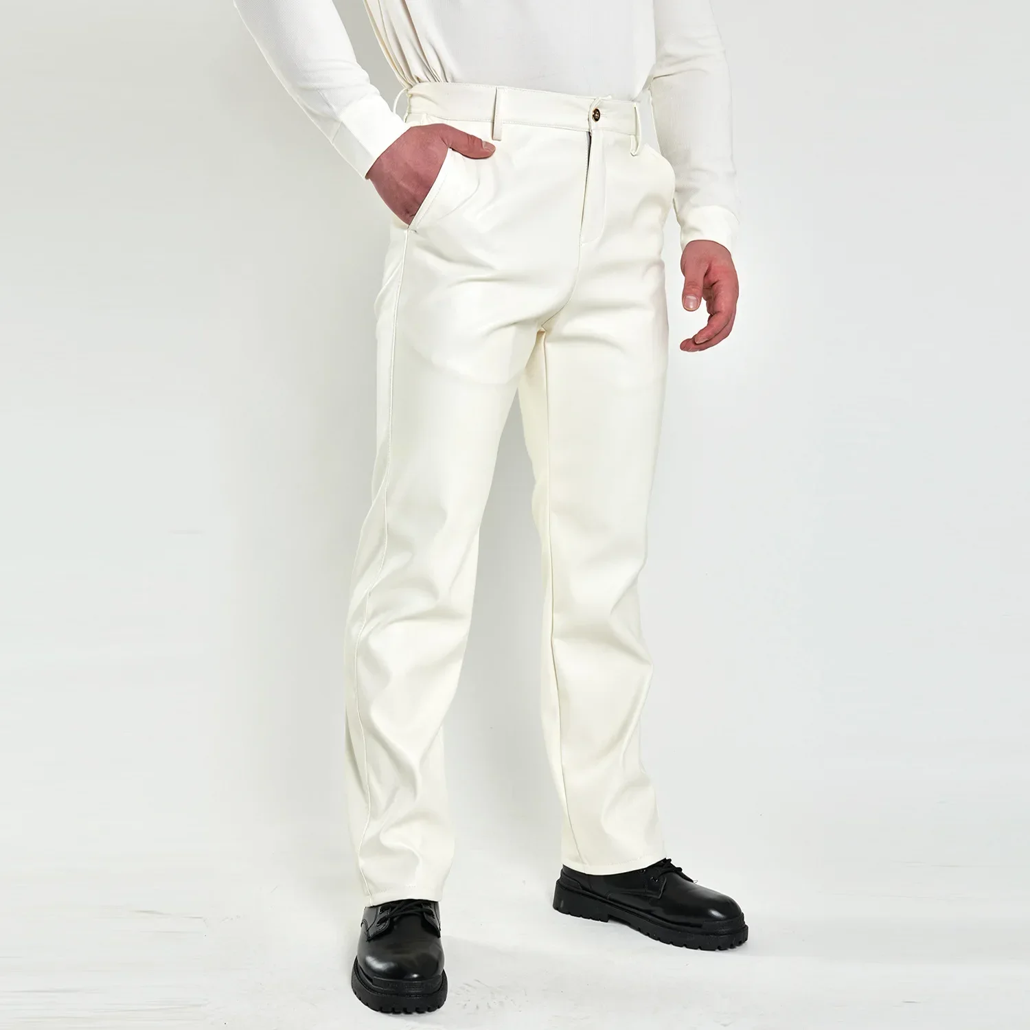 Men's Leather Pants High Waist Straight Tube Windproof