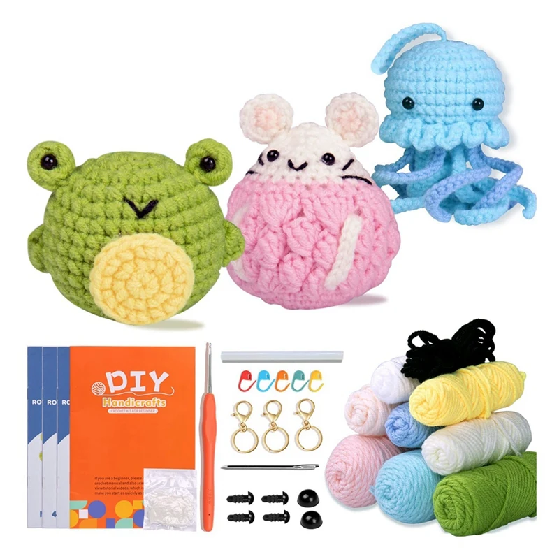 

Set Of 3 Crochet Kit For Beginners With Step-By-Step Video Tutorials Crochet Animal Kit Fit For Kid And Adults