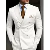 Double Breasted Men Suits Solid Color Peak Lapel Skinny 2 Piece Jacket Pants Formal Weddding Groom Full Set Blazer Homme Terno 1