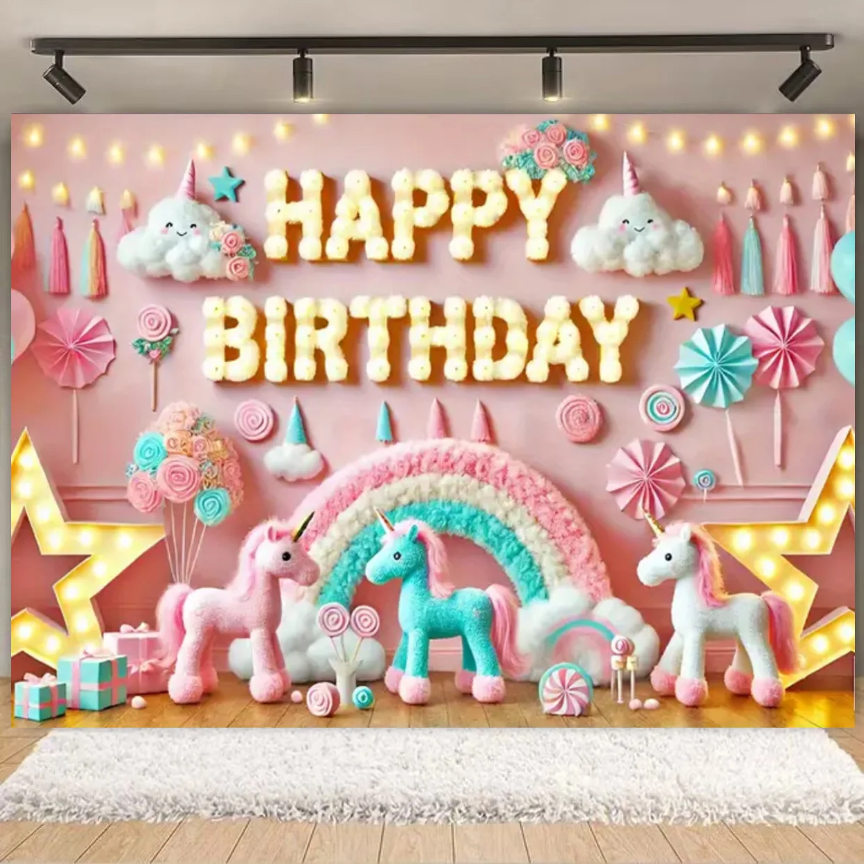 Traum Einhorn Fee Thema Geburtstag Party Farbe Cartoon Ballon Hintergrund Baby Dusche Dekoration Fotografie Liefert Baby Geschenke – Detail 13