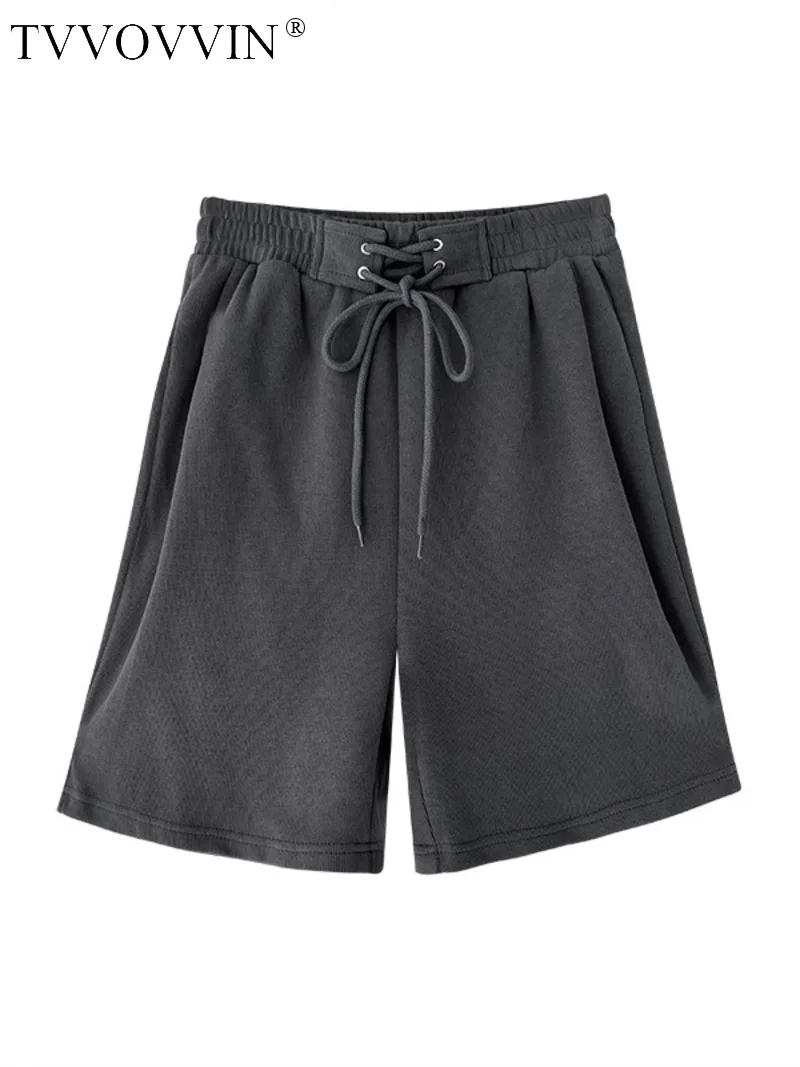 

TVVOVVIN Summer Loose Wide Leg Sports Short Pants For Women Thin Drawcord High Waist Straight Leg Pants Fashion Women TM5A