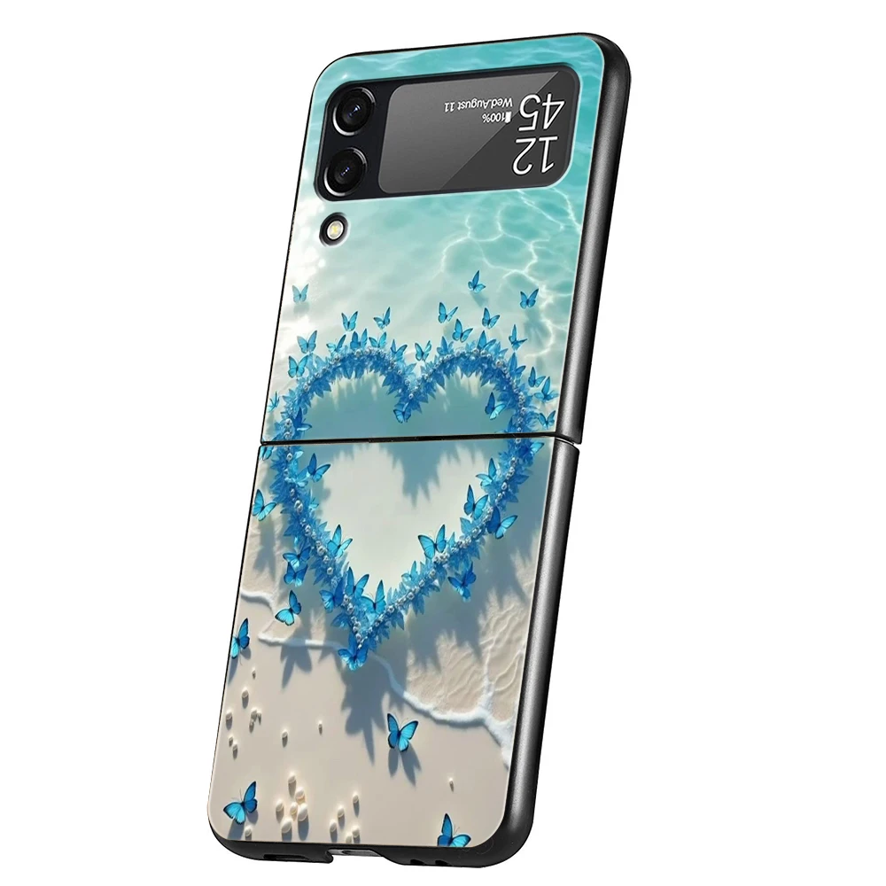 Blue Butterfly Ocean Waves Hard Folding Phone Case
